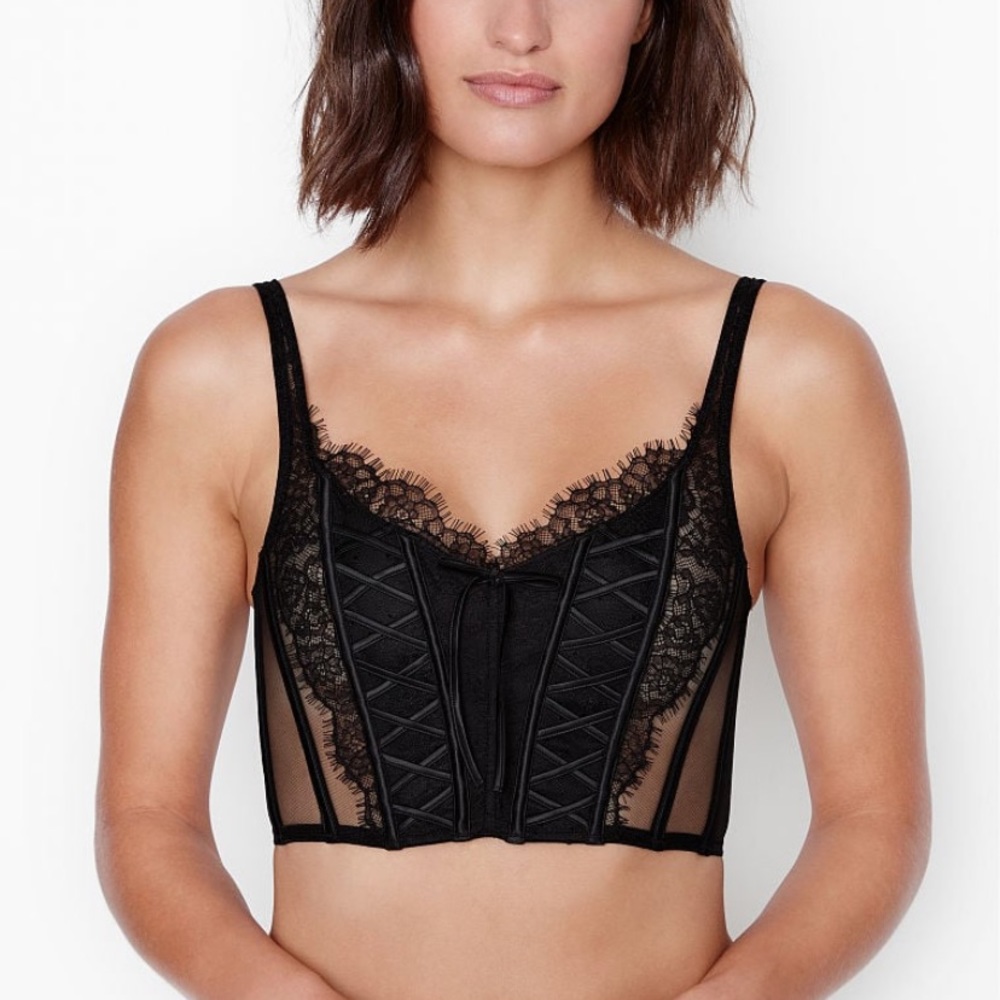 Victoria’s Secret Unlined Lace-up Corset Top Black